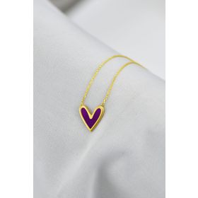 Papatya Silver UVPS102113 Altın Kaplama Mor Oval Mineli Kalp 925 Ayar Gümüş Kolye