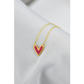 Papatya Silver UVPS102113 Altın Kaplama Pembe Oval Mineli Kalp 925 Ayar Gümüş Kolye