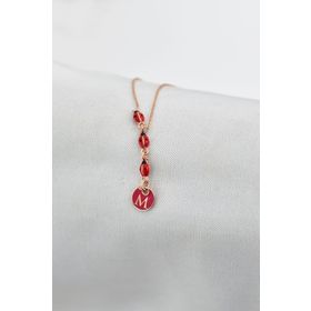 Papatya Silver UVPS102121 Rose Kaplama Uğur Böcekli Mineli M Harf 925 Ayar Gümüş Kolye