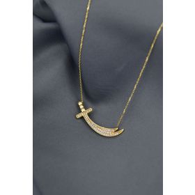 Papatya Silver UVPS102149 Altın Kaplama Beyaz Taşlı Zülfikar 925 Ayar Gümüş Kolye