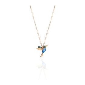 Papatya Silver UVPS102161 Rose Kaplama Akua ve Yeşil Taşlı Kuş 925 Ayar Gümüş Kolye