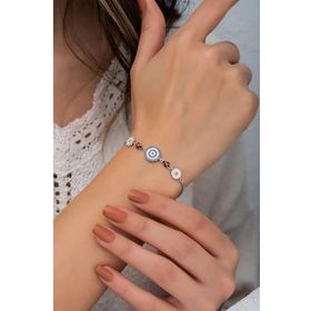 Papatya Silver UVPS200159 Uğur Böceği Renkli Mineli Rodyum Kaplama 925 Ayar Gümüş Bileklik