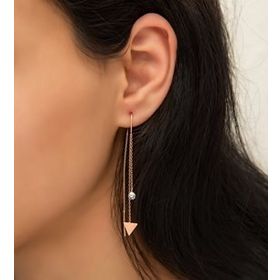 Papatya Silver UVPS300081 Sallantılı Tekli Üçgen Nano Zirkon Taşlı Rose Gold Kaplama 925 Ayar Gümüş Küpe