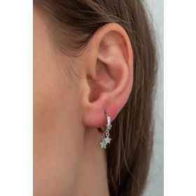 Papatya Silver UVPS300159 925 Ayar Rodyum Kaplama Çift Yıldız Sallantılı Gümüş Küpe