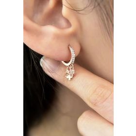 Papatya Silver UVPS300494 925 Ayar Rose Kaplama Yonca Figürlü Halka Kadın Gümüş Küpe