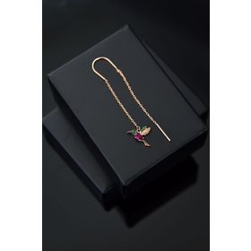 Papatya Silver UVPS301067 925 Ayar Rose Kaplama Zincirli Telli Taşlı Sallantılı Kuş Gümüş Küpe