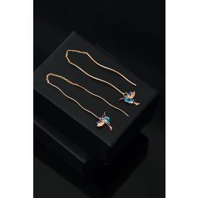 Papatya Silver UVPS301067 925 Ayar Rose Kaplama Zincirli Telli Taşlı Sallantılı Kuş Gümüş Küpe