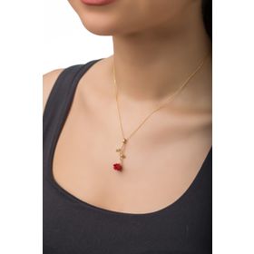 Papatya Silver UVPS400156 Altın Kaplama Kırmızı Gül 925 Ayar Gümüş Kolye