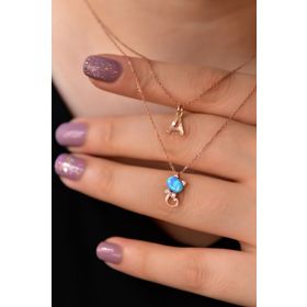 Papatya Silver UVPS400159 Rose Kaplama Harf ve Opal Taşlı Kedi Asansör 925 Ayar Gümüş Kolye