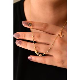 Papatya Silver UVPS400169 3 Renk Akışlı Sim Dorika Nazar ve Kelebek 925 Ayar Gümüş Kolye