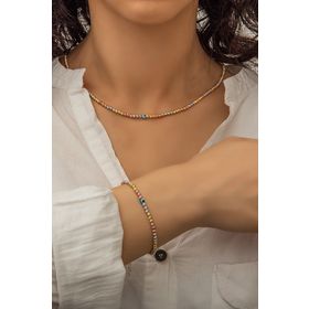 Papatya Silver UVPS600012 Dorica Toplu Nazar Gözlü Üç Renkli Fantezi Bileklik Takım 925 Ayar Gümüş Kolye