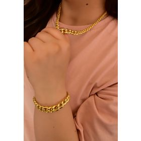 Papatya Silver UVPS600059 Altın Kaplama Geçişli Gurmet Zincir Bileklik Set 925 Ayar Gümüş Kolye