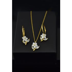 Papatya Silver UVPS600068 Altın Kaplama Manolya Çiçeği Küpe Set 925 Ayar Gümüş Kolye