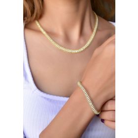 Papatya Silver UVPS600071 Altın Kaplama Taşlı Tasarım Bileklik Set 925 Ayar Gümüş Kolye