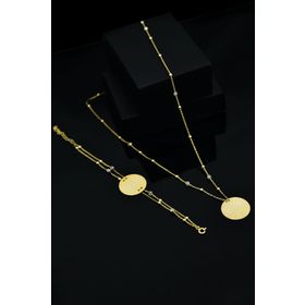 Papatya Silver UVPS600074 Altın Kaplama Firuze Nazar Mineli Plaka Bileklik Set 925 Ayar Gümüş Kolye