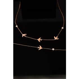 Papatya Silver UVPS600079 Rose Kaplama Taşlı Kırlangıç Bileklik Set 925 Ayar Gümüş Kolye