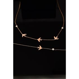 Papatya Silver UVPS600079 Rose Kaplama Taşlı Kırlangıç Bileklik Set 925 Ayar Gümüş Kolye