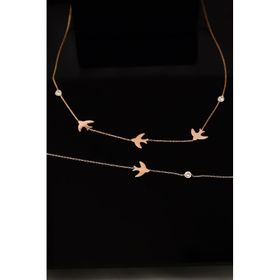 Papatya Silver UVPS600079 Rose Kaplama Taşlı Kırlangıç Bileklik Set 925 Ayar Gümüş Kolye