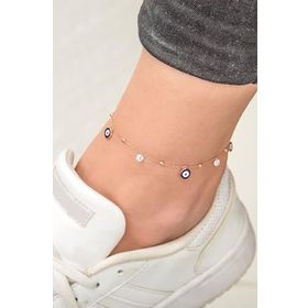 Papatya Silver UVPS800012 Sallantılı Nazarlı ve Zirkon Taşlı Dorica Rose Altın Kaplama Gümüş Halhal