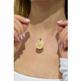 Papatya Silver UVPTS100164 925 Ayar Gold Kaplama Kırmızı Taşlı Mikail Meleği Plaka Gümüş Kolye