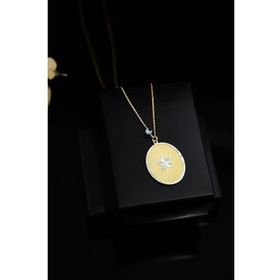 Papatya Silver UVPTS100176 925 Ayar Gold Kaplama Toplu Zincir Cam Gözlü Güvercin Plaka Kadın Gümüş Kolye
