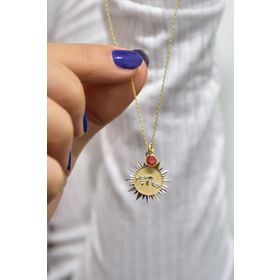 Papatya Silver UVPTS100207 925 Ayar Gold Kaplama Doğum Taşlı Kristal Kesim Plaka Akrep Scorpio Burç Gümüş Kolye