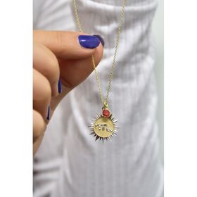 Papatya Silver UVPTS100207 925 Ayar Gold Kaplama Doğum Taşlı Kristal Kesim Plaka Akrep Scorpio Burç Gümüş Kolye