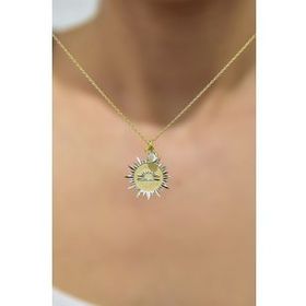 Papatya Silver UVPTS100209 925 Ayar Gold Kaplama Doğum Taşlı Kristal Kesim Plaka Terazi Libra Burç Gümüş Kolye
