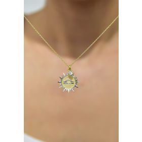 Papatya Silver UVPTS100209 925 Ayar Gold Kaplama Doğum Taşlı Kristal Kesim Plaka Terazi Libra Burç Gümüş Kolye