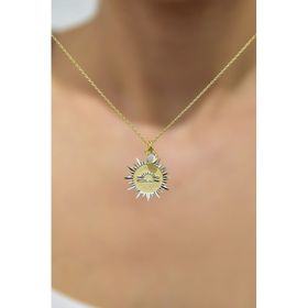 Papatya Silver UVPTS100209 925 Ayar Gold Kaplama Doğum Taşlı Kristal Kesim Plaka Terazi Libra Burç Gümüş Kolye
