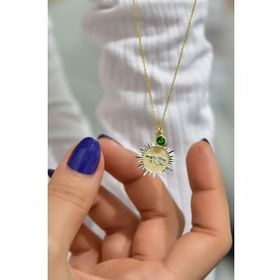 Papatya Silver UVPTS100211 925 Ayar Gold Kaplama Doğum Taşlı Kristal Kesim Plaka Başak Virgo Burç Gümüş Kolye