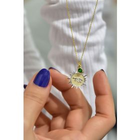 Papatya Silver UVPTS100211 925 Ayar Gold Kaplama Doğum Taşlı Kristal Kesim Plaka Başak Virgo Burç Gümüş Kolye