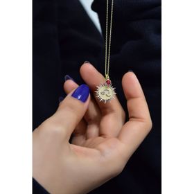 Papatya Silver UVPTS100214 925 Ayar Gold Kaplama Doğum Taşlı Kristal Kesim Plaka Aslan Leo Burç Gümüş Kolye