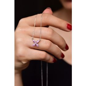 Papatya Silver UVPTS100356 925 Ayar Rodyum Kaplama Pembe Zirkon Taşlı Plumeria Gümüş Kolye