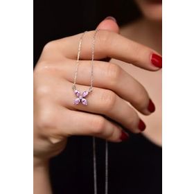 Papatya Silver UVPTS100356 925 Ayar Rodyum Kaplama Pembe Zirkon Taşlı Plumeria Gümüş Kolye