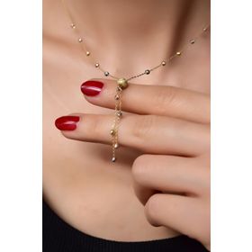 Papatya Silver UVPTS100357 925 Ayar Üç Renk Kayan Dorika Toplu Gold Sim Top Gümüş Kolye