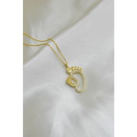 Papatya Silver UVPTS100473 925 Ayar Gold Kaplama Cam Gözlü Anne Çocuk Ayak Izi Kadın Gümüş Kolye