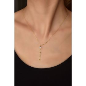 Papatya Silver UVPTS100476 925 Ayar Gold Kaplama Dorika Toplu Incili Gümüş Kolye