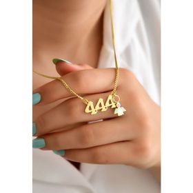 Papatya Silver UVPTS100527 925 Ayar Gold Kaplama Gurmet Zincirli Mineli Melek Sayısı 444 Gümüş Kolye