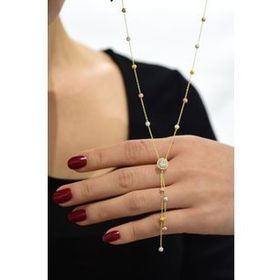 Papatya Silver UVPTS100544 925 Ayar Gold Kaplama Akışlı Üç Renk Dorika Toplu Tek Taş Kadın Gümüş Kolye