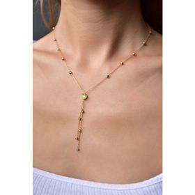 Papatya Silver UVPTS100544 925 Ayar Gold Kaplama Akışlı Üç Renk Dorika Toplu Tek Taş Kadın Gümüş Kolye