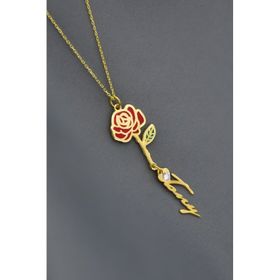 Papatya Silver UVPTS100546 925 Ayar Gold Kaplama Özel Tasarım Kalp Doğum Taşlı Mineli Haziran Ayı Çiçeği İsim Gümüş Kolye
