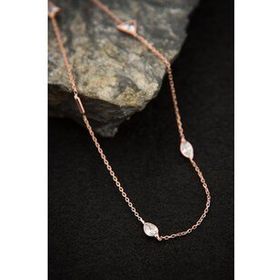 Papatya Silver UVPTS100559 925 Ayar Rose Kaplama Geometrik Desenli Zirkon Taşlı Zincir Gümüş Kolye
