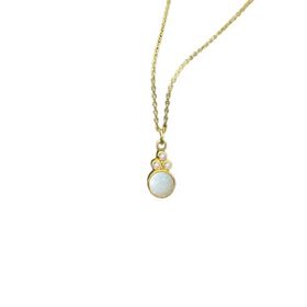 Papatya Silver UVPTS10058 925 Ayar Gold Kaplama Beyaz Opal Taşlı Yuvarlak Gümüş Kolye