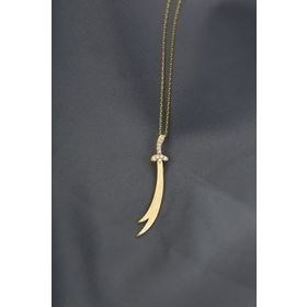 Papatya Silver UVPTS10069 925 Ayar Gold Kaplama Dikey Taşlı Zülfikar Kılıç Gümüş Kolye