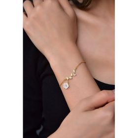 Papatya Silver UVPTS200044 925 Ayar Gold Kaplama Dallı Sedef Manolya Çiçeği Gümüş Bileklik