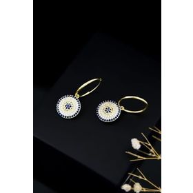 Papatya Silver UVPTS300017 925 Ayar Gold Kaplama Büyük Boy Nazar Halka Kadın Gümüş Küpe