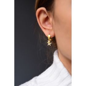 Papatya Silver UVPTS300088 925 Ayar Gold Kaplama Zirkon Taşlı Ikili Yıldız Halka Gümüş Küpe