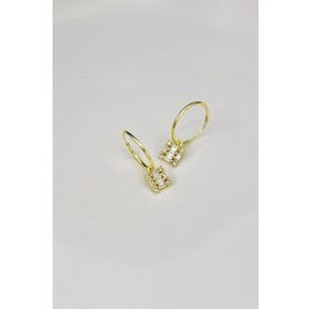 Papatya Silver UVPTS300136 925 Ayar Gold Kaplama Baget Taşlı Kare Halka Gümüş Küpe