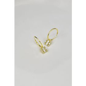 Papatya Silver UVPTS300136 925 Ayar Gold Kaplama Baget Taşlı Kare Halka Gümüş Küpe